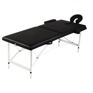 Masă masaj pliabilă, 2 zone, negru, cadru aluminiu