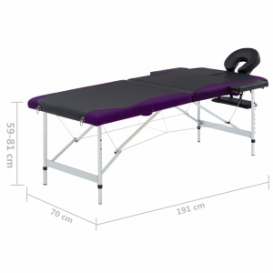 Masă pliabilă de masaj, 2 zone, negru și violet, aluminiu - Img 9
