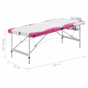 Masă pliabilă de masaj, 3 zone, alb și roz, aluminiu - Img 9