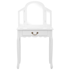 Masă toaletă cu taburet, alb, 65x36x128 cm, lemn paulownia, MDF - Img 3