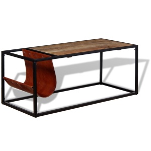 Masuță cafea cu suport reviste din piele naturală, 110x50x45 cm - Img 3