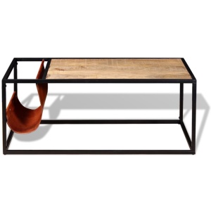 Masuță cafea cu suport reviste din piele naturală, 110x50x45 cm - Img 5