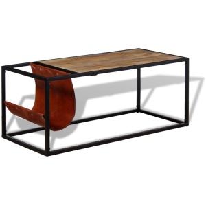 Masuță cafea cu suport reviste din piele naturală, 110x50x45 cm - Img 8
