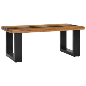 Măsuță de cafea 100x50x40cm lemn masiv de tec și piatră de lavă - Img 9