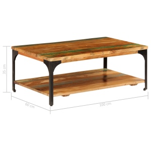 Măsuță de cafea cu raft, 100 x 60 x 35 cm, lemn masiv reciclat - Img 7