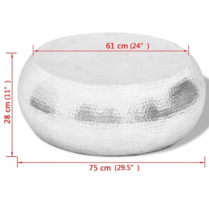 Măsuță de cafea din aluminiu bătut la ciocan, argintiu - Img 4