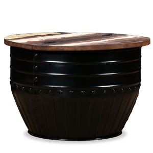 Măsuță de cafea in formă de butoi Lemn masiv reciclat Negru - Img 11