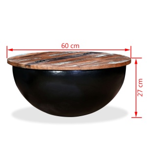 Măsuță de cafea, lemn masiv reciclat, negru, formă bol - Img 10