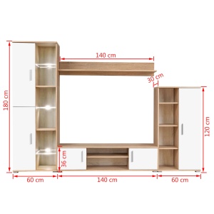 Mobilier sufragerie spațiu TV, lumini LED, Stejar Sonoma și Alb - Img 9