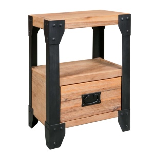 Noptiere, 2 buc., 40 x 30 x 54 cm, lemn masiv de acacia, oțel - Img 3