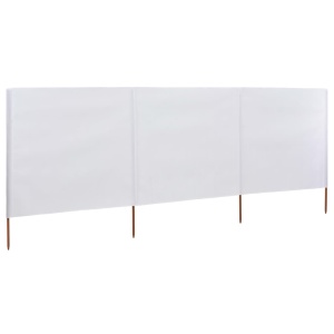 Paravan anti-vânt cu 3 panouri, alb nisipiu, 400x80 cm, textil - Img 2