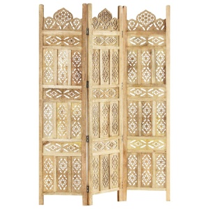Paravan cameră sculptat manual 3 panouri 120x165 cm mango - Img 7