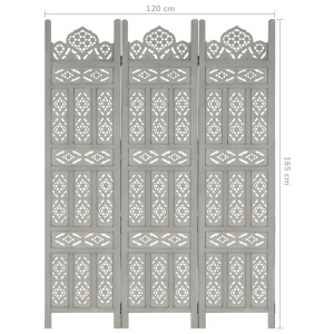 Paravan cameră sculptat manual 3 panouri gri 120x165 cm mango - Img 9