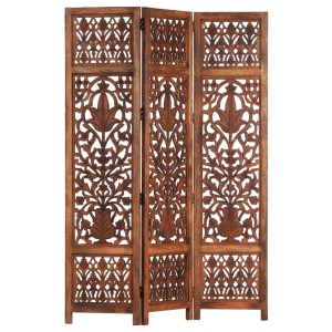 Paravan cameră sculptat manual 3 panouri maro 120x165 cm mango - Img 5