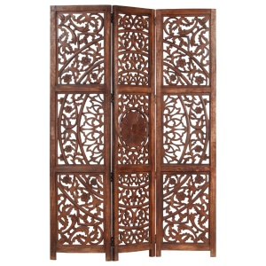 Paravan cameră sculptat manual 3 panouri maro 120x165 cm mango - Img 5