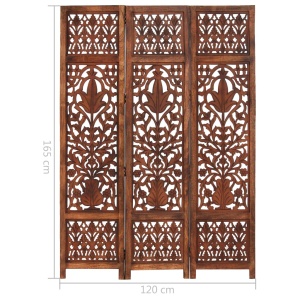Paravan cameră sculptat manual 3 panouri maro 120x165 cm mango - Img 9
