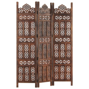 Paravan cameră sculptat manual 3 panouri maro 120x165 cm mango - Img 10