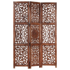 Paravan cameră sculptat manual 3 panouri maro 120x165 cm mango - Img 10