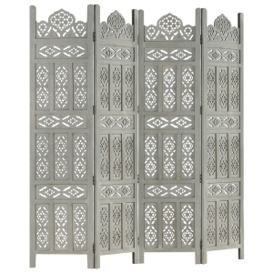 Paravan cameră sculptat manual 4 panouri gri 160x165 cm mango - Img 6