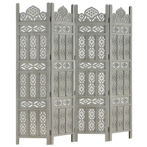 Paravan cameră sculptat manual 4 panouri gri 160x165 cm mango - Img 8