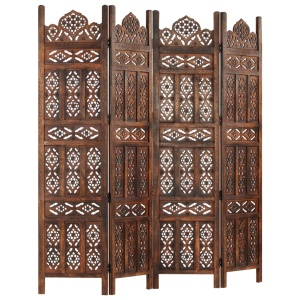 Paravan cameră sculptat manual 4 panouri maro 160x165 cm mango - Img 7