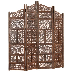 Paravan cameră sculptat manual 4 panouri maro 160x165 cm mango - Img 6