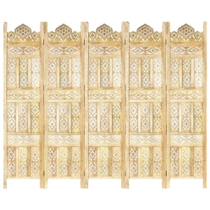 Paravan cameră sculptat manual 5 panouri 200x165 cm mango