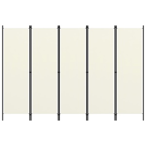 Paravan de cameră cu 5 panouri, alb crem, 250 x 180 cm