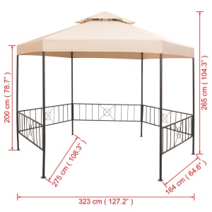 Pavilion marchiză de grădină, cort, hexagonal, 323x265 cm, bej - Img 9