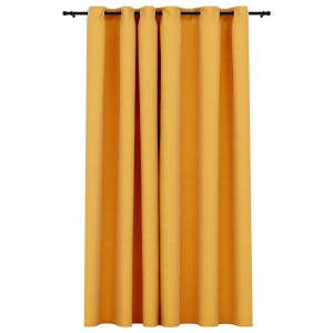 Perdea opacă, aspect pânză, cu ocheți, galben, 290 x 245 cm - Img 2