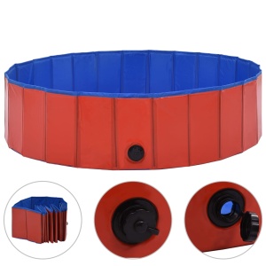 Piscină pentru câini pliabilă, roșu, 120 x 30 cm, PVC - Img 2