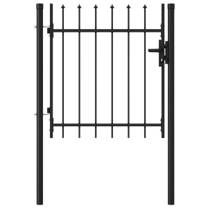 Poartă de gard cu o ușă, vârf ascuțit, negru, 1 x 1 m, oțel
