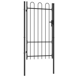 Poartă de gard, o ușă, cu vârf arcuit, negru, 1 x 1,75 m, oțel - Img 2