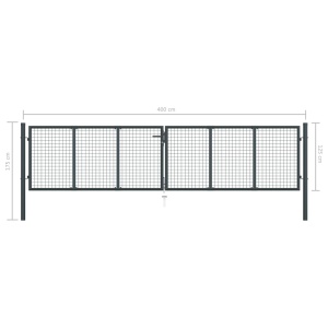 Poartă de grădină din plasă, gri, 400 x 175 cm, oțel galvanizat - Img 5