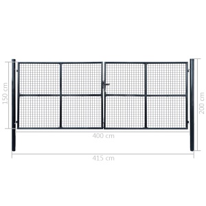Poartă din plasă grădină, oțel galvanizat, 400 x 150 cm, gri - Img 5