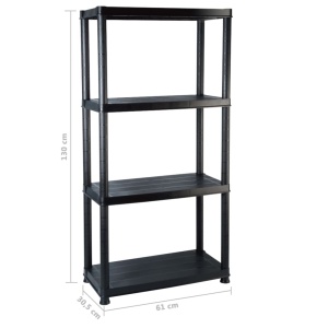 Raft de depozitare cu 4 polițe, negru, 61x30,5x130 cm, plastic - Img 6