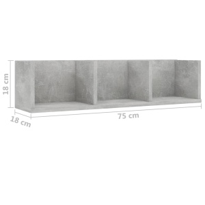 Raft de perete CD-uri, gri beton, 75 x 18 x 18 cm, PAL - Img 5
