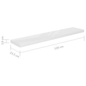 Raft de perete suspendat, alb extralucios, 120x23,5x3,8 cm, MDF - Img 9