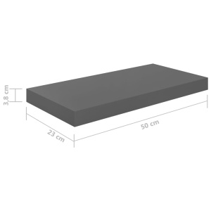 Raft de perete suspendat, gri extralucios, 50x23x3,8 cm, MDF - Img 9