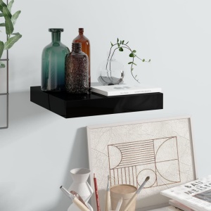 Raft de perete suspendat, negru extralucios, 23x23,5x3,8 cm MDF