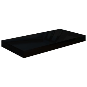 Raft de perete suspendat, negru extralucios, 50x23x3,8 cm, MDF - Img 2