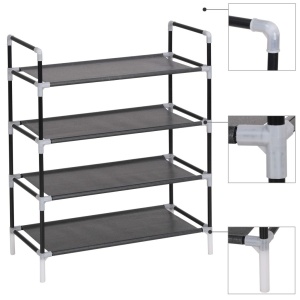 Raft incălțăminte cu 4 rafturi, Metal și textil nețesut, Negru - Img 4