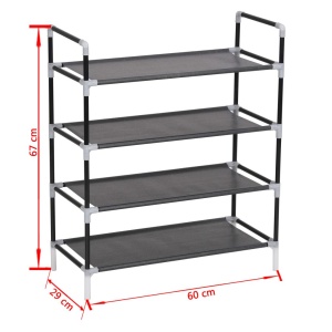 Raft incălțăminte cu 4 rafturi, Metal și textil nețesut, Negru - Img 5