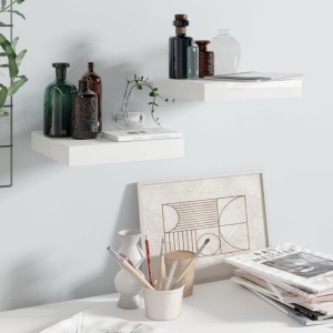 Rafturi de perete, 2 buc., alb extralucios, 23x23,5x3,8 cm, MDF