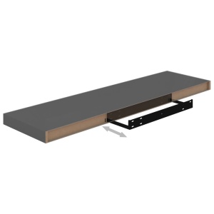 Rafturi de perete, 2 buc., gri extralucios, 90x23,5x3,8 cm, MDF - Img 7