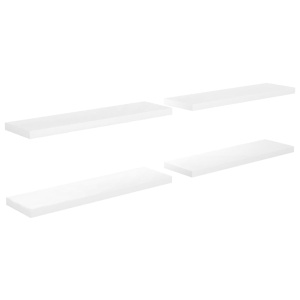Rafturi de perete, 4 buc., alb extralucios, 90x23,5x3,8 cm, MDF - Img 2