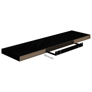 Rafturi de perete 4 buc. negru extralucios, 90x23,5x3,8 cm, MDF - Img 7
