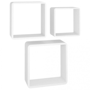 Rafturi de perete cub, 3 buc., alb, MDF - Img 2