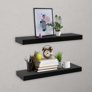 Rafturi de perete suspendate, 2 buc., negru, 40 x 20 x 3,8 cm