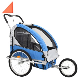 Remorcă bicicletă &amp; cărucior copii 2-in-1, Albastru și Gri - Img 3